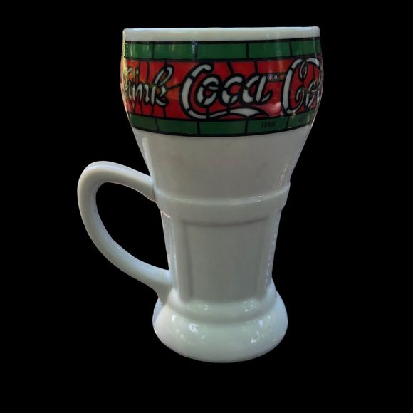 Vintage Tall Coca-Cola Milk Glass, Stained Glass Beverage Glass by Mann Made Mug - Picture 3 of 9
